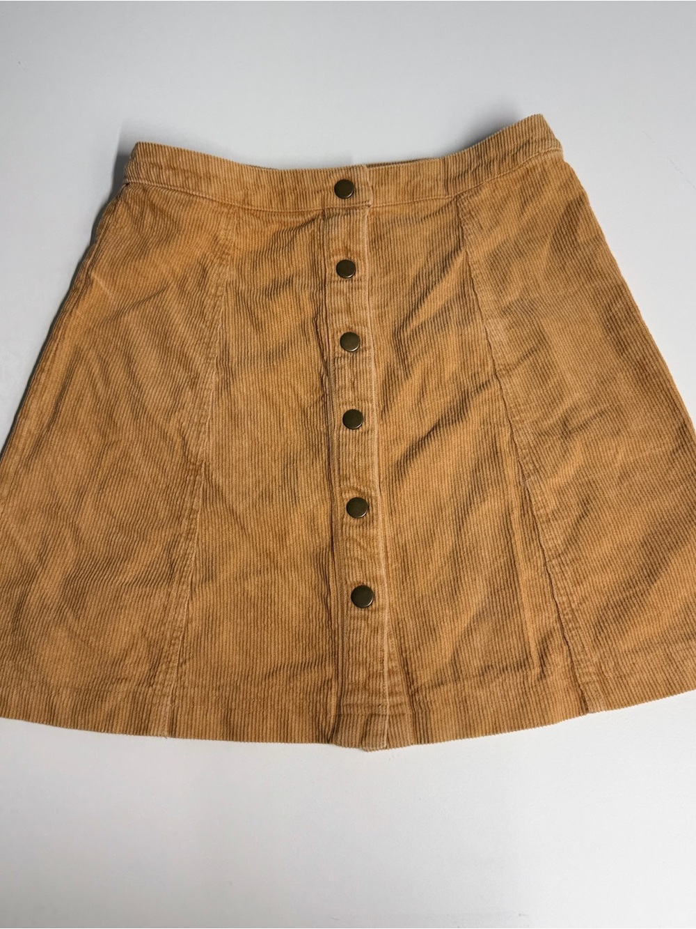 Soprano Button-Front Corduroy Mini Skirt in Camel Tan